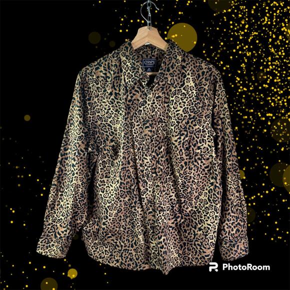 Chaps Classics Women's 1X 100% Cotton Animal Cheetah Print Button Front Blouse - Picture 1 of 7